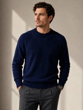 Paul Stuart 100% Cashmere Sweater Mens Small Navy Blue Crew Neck Luxury Soft